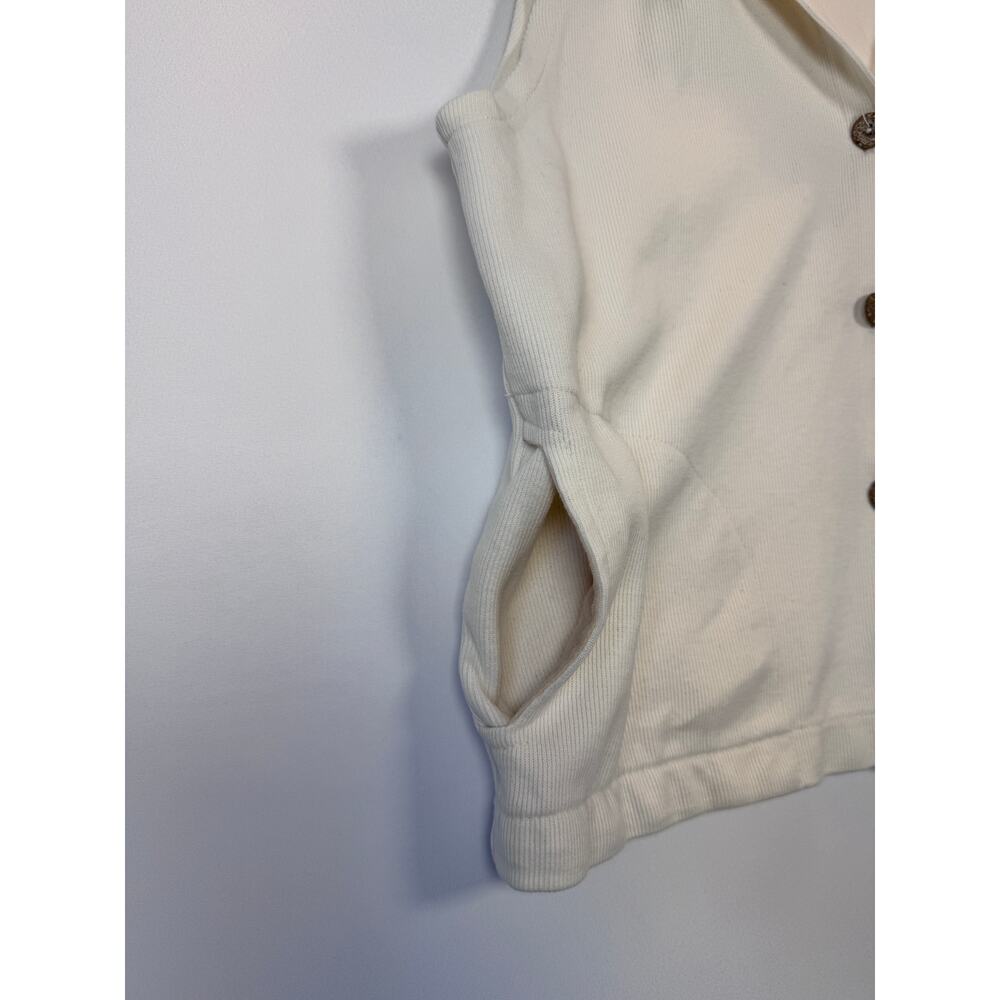 Vintage Womens L Cream Hooded ALPS Cotton Vest Button Front Pockets USA - Picture 3 of 9